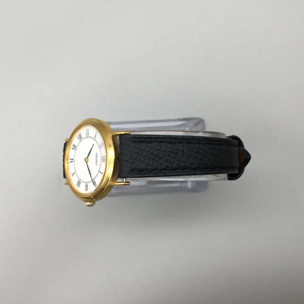 Seiko Watch Womens 26mm Gold Tone 1N00-0D59 Black Leather Band New Battery - Picture 4 of 15